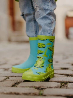 Lustige Regenstiefel Für Kinder Frosch Und Seerosen -Dedoles 3 Frog Waterlilies