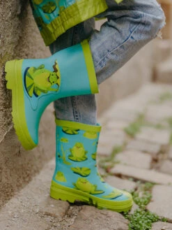 Lustige Regenstiefel Für Kinder Frosch Und Seerosen -Dedoles 4 Frog Waterlilies