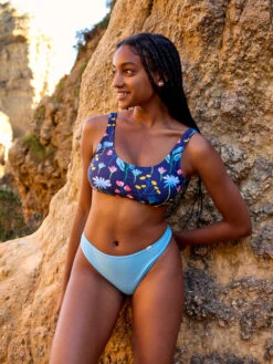 Lustiges Sportliches Bikinioberteil Aquarell-Blumen -Dedoles Aquarel Flowers Blue 1