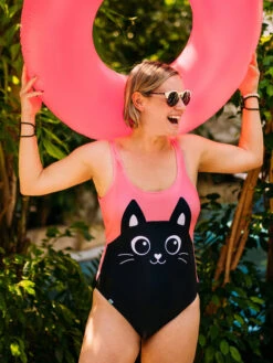 Lustiger Einteiliger Damenbadeanzug Schwarzes Kätzchen -Dedoles Black Kitten 10