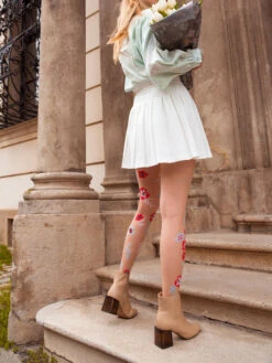 Lustige Nylonstrumpfhosen Blaue Und Rote Blumen -Dedoles Blue Red Flowers 10