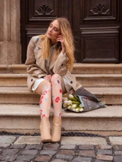 Lustige Nylonstrumpfhosen Blaue Und Rote Blumen -Dedoles Blue Red Flowers 1