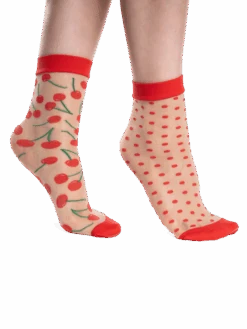 Lustige Nylonsocken Kirschen Und Punkte -Dedoles Cherries Side