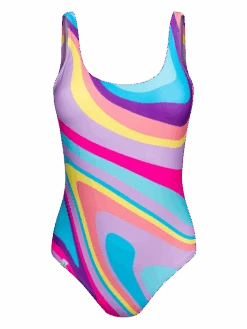 Lustiger Einteiliger Badeanzug Farbwellen