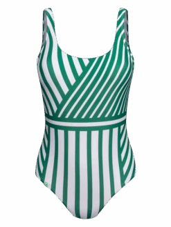 Lustiger Einteiliger Badeanzug Grüne Streifen