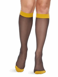 Nylonkniestrümpfe Senfgelb