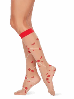 Lustige Nylonkniestrümpfe Rote Blumen -Dedoles D W H KHS C N 1394 ONE 2
