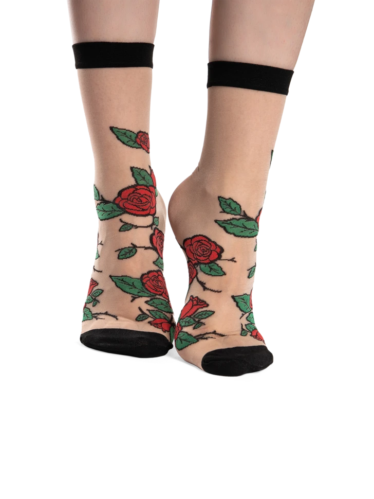 Lustige Nylonsocken Rote Rosen 3 Lustige Nylonsocken Rote Rosen