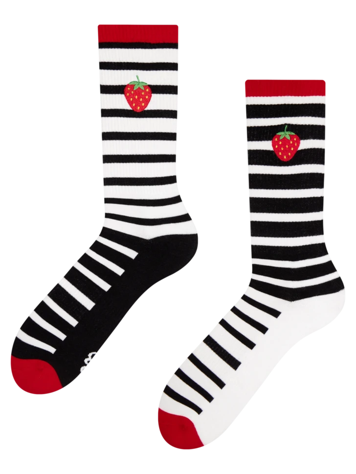 Lustige Sportsocken Schwarzweiße Erdbeere 3 Lustige Sportsocken Schwarzweiße Erdbeere