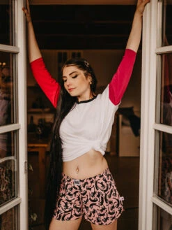 Lustige Damenshorts Rosa Katzen -Dedoles Pink Cats 1