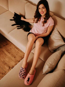 Lustige Hausschuhe Rosa Katzen -Dedoles Pink Cats 6