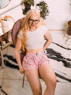 Lustige Damenshorts Rosa Dalmatiner -Dedoles Pink Dalmatians 1