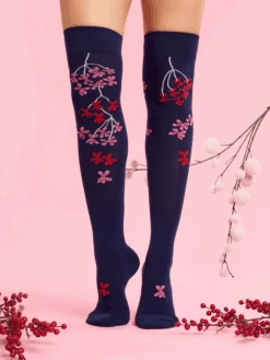 Lustige Überkniestrümpfe Rosa Und Rote Geranie -Dedoles Pink Red Geranium 1