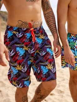 Lustige Badeboxershorts Für Männer Sommerblätter -Dedoles Summmer Leaves Toucan in the Jungle 1