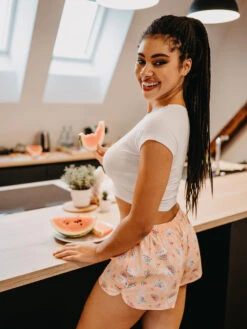 Lustige Damenshorts Wassermelonen-Katze -Dedoles Watermelon Cat 5 1