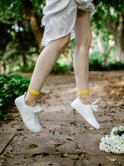 Lustige Nylonsocken Weiße Blätter -Dedoles White Leaves 4