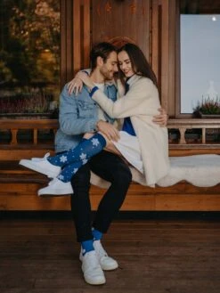 Lustige Kniestrümpfe Weiße Schneeflocken -Dedoles White Snowflakes 1